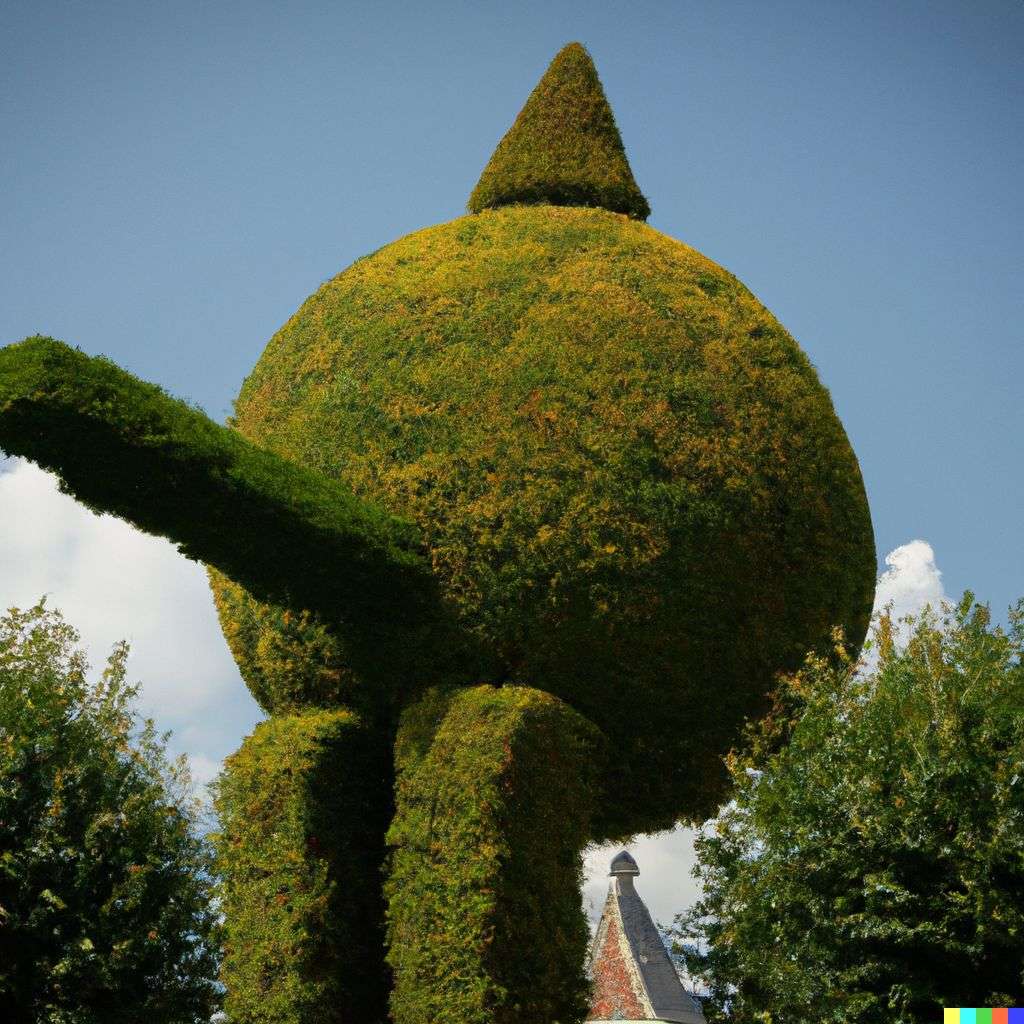 topiary in the shape of the discovery of gravity
